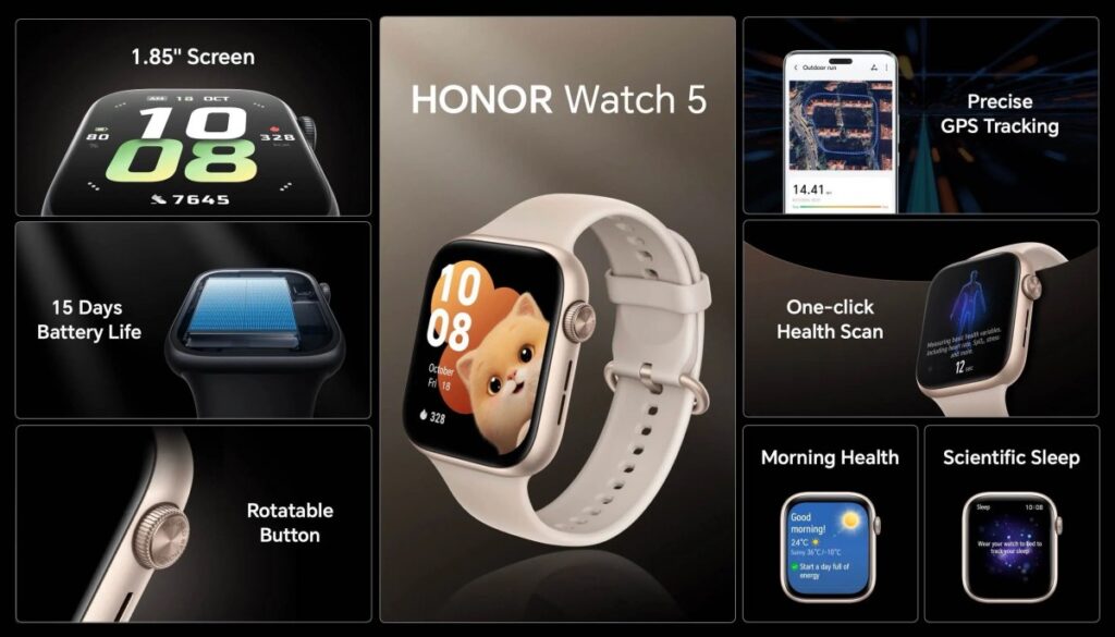 Honor Watch 5 تصل رسميًا مع شاشة أكبر وأكثر سطوعًا، وبطارية تدوم لـ 15 يومًا